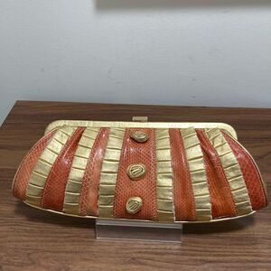 Rafe New York Gold Metallic & Apricot Snakeskin Clutch/Strap.